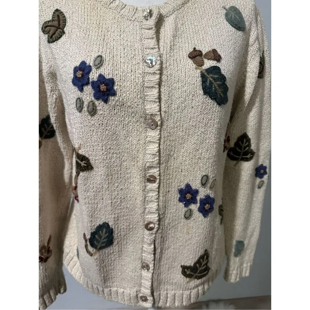 Talbots fall embroidered linen blend button front sweater MP - Picture 14 of 14
